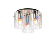 Chisholm Round Ceiling Flush, 3 Light Flush Fitting, Polished Nickel/Black/Iridescent Fade Glass