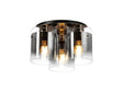 Chisholm Round Ceiling Flush, 3 Light Flush Fitting, Polished Nickel/Black/Smoke Fade Glass