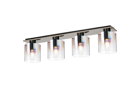 Chisholm Linear Ceiling Flush, 4 Light Flush Fitting, Black/Iridescent Fade Glass