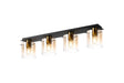 Chisholm Linear Ceiling Flush, 4 Light Flush Fitting, Brass/Sand Black/Amber Fade Glass