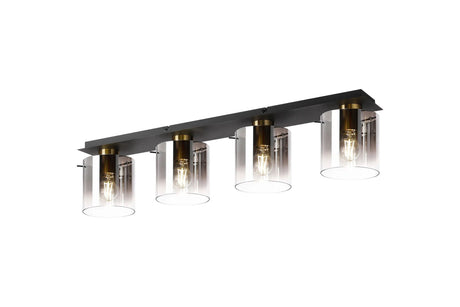 Chisholm Linear Ceiling Flush, 4 Light Flush Fitting, Brass/Sand Black/Smoke Fade Glass