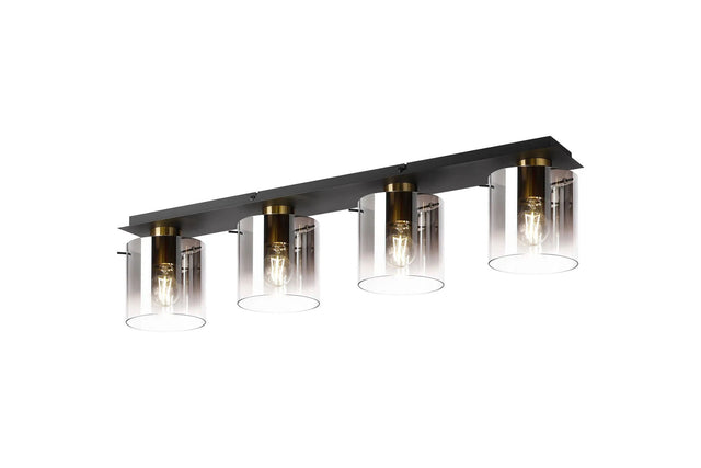 Chisholm Linear Ceiling Flush, 4 Light Flush Fitting, Brass/Sand Black/Smoke Fade Glass
