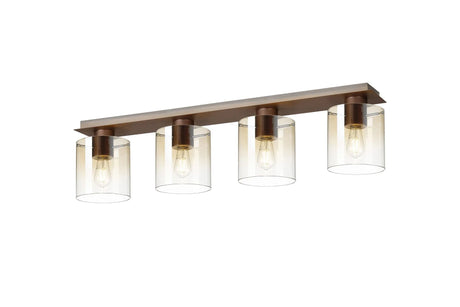 Chisholm Linear Ceiling Flush, 4 Light Flush Fitting, Mocha/Amber Fade Glass