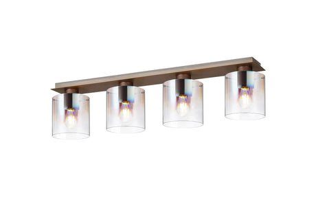 Chisholm Linear Ceiling Flush, 4 Light Flush Fitting, Mocha/Iridescent Fade Glass