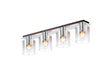 Chisholm Linear Ceiling Flush, 4 Light Flush Fitting, Polished Nickel/Black/Iridescent Fade Glass