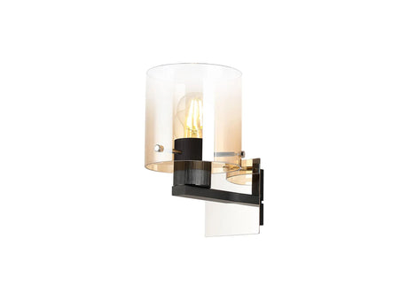 Chisholm Single Switched Wall Lamp, 1 Light, E27, Black/Amber Fade Glass