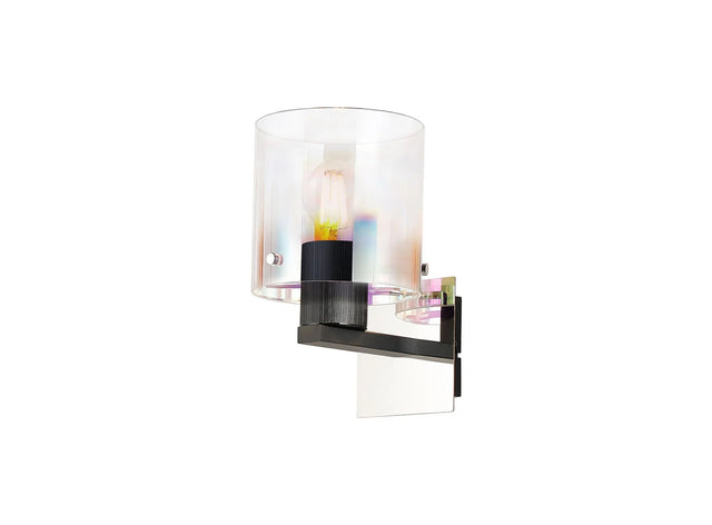 Chisholm Single Switched Wall Lamp, 1 Light, E27, Black/Iridescent Fade Glass