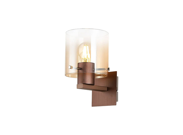 Chisholm Single Switched Wall Lamp, 1 Light, E27, Mocha/Amber Fade Glass