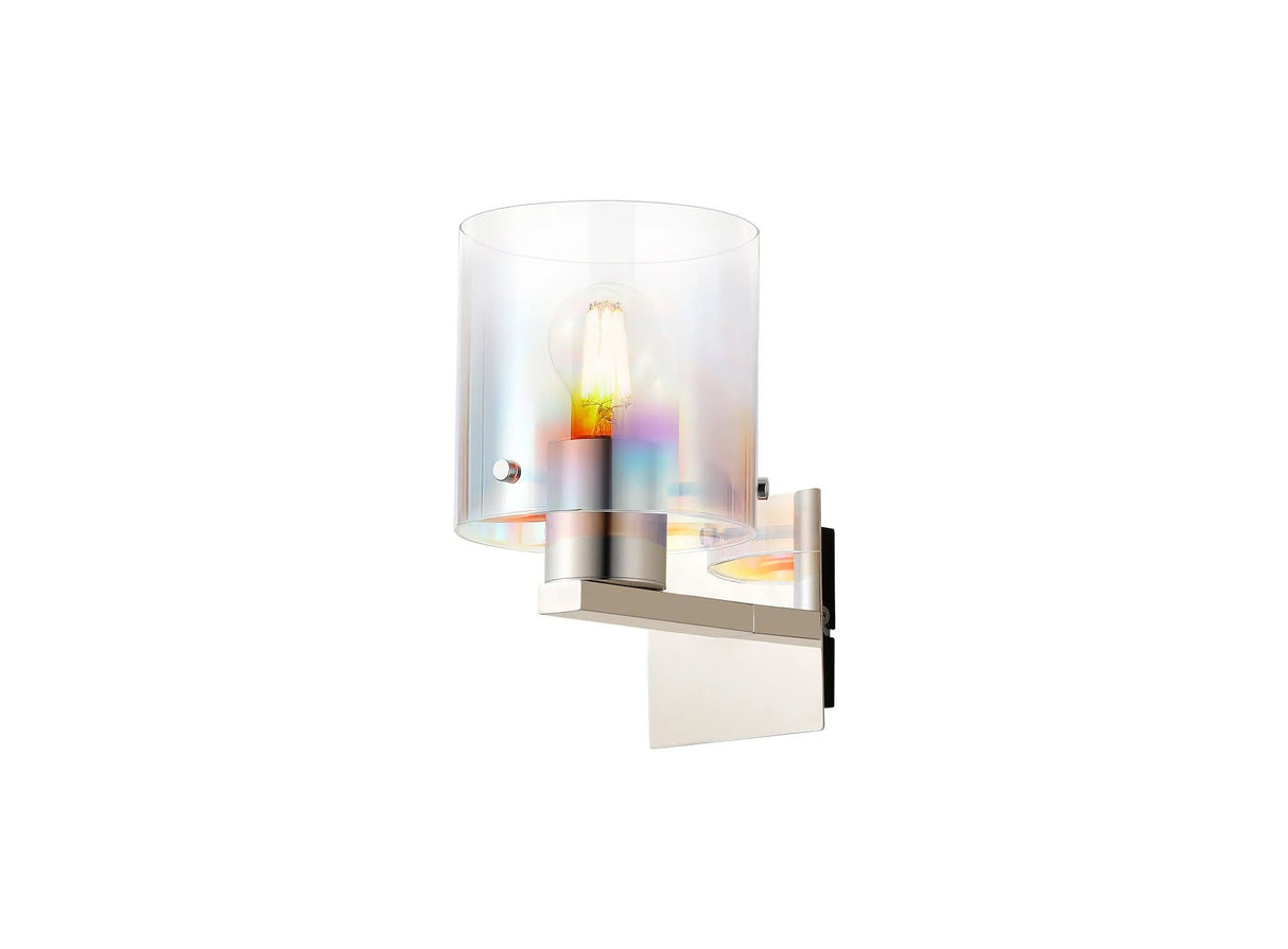 Chisholm Single Switched Wall Lamp, 1 Light, E27, Polished Nickel/Black/Iridescent Fade Glass