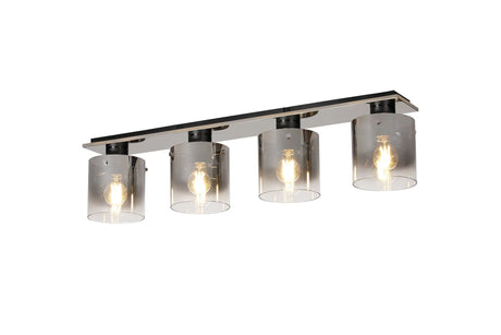 Chisholm Linear Ceiling Flush, 4 Light Flush Fitting, Black/Smoke Fade Glass