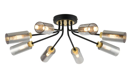 Clamp Ceiling, 8 x G9, Satin Black/Gold/Smoked Glass
