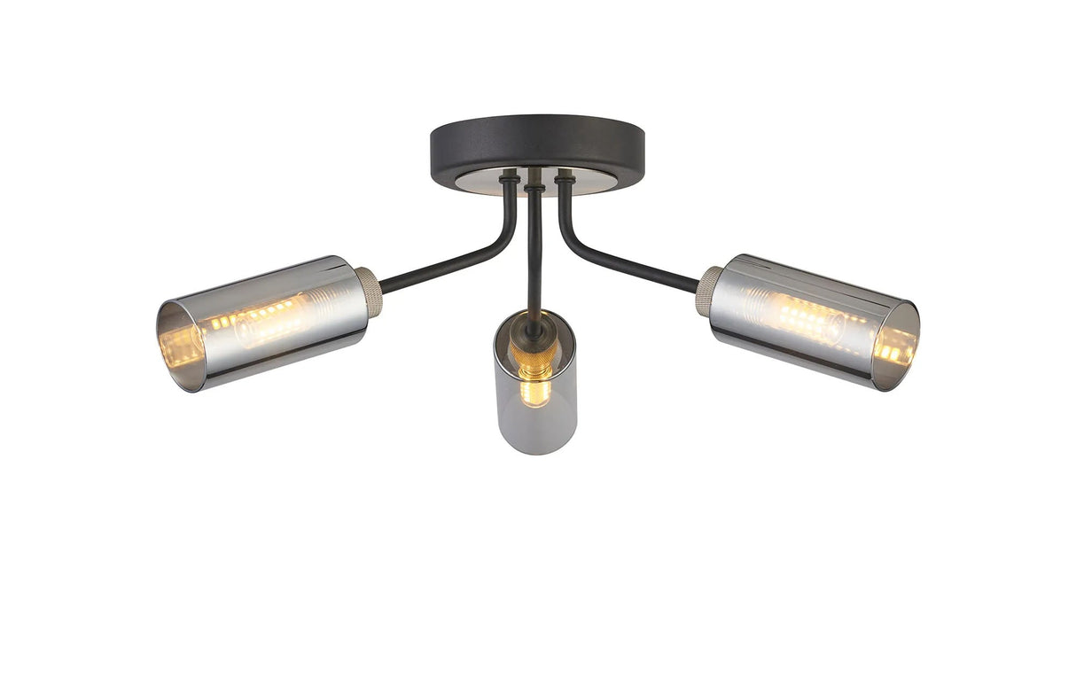 Clamp Ceiling, 3 x G9, Anthracite/Satin Nickel/Smoked Glass