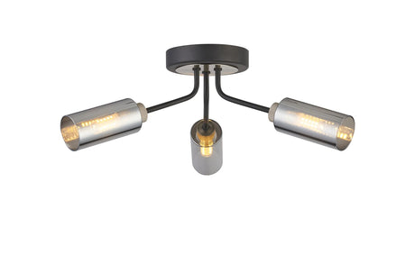 Clamp Ceiling, 3 x G9, Anthracite/Satin Nickel/Smoked Glass