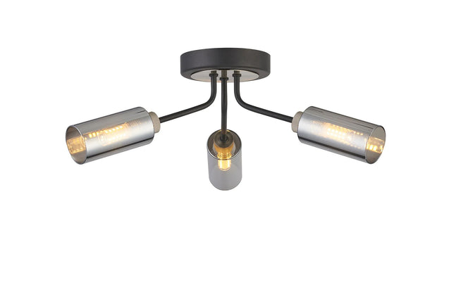 Clamp Ceiling, 3 x G9, Anthracite/Satin Nickel/Smoked Glass