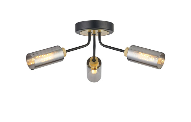Clamp Ceiling, 3 x G9, Satin Black/Gold/Smoked Glass