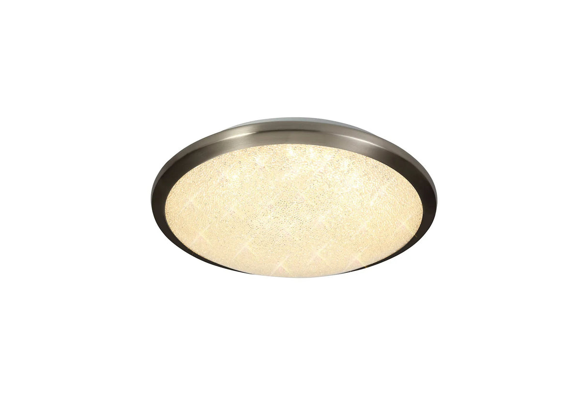 Clarke Ceiling, 30cm 12W LED, 3000K, IP44, Satin Nickel/Crystaline