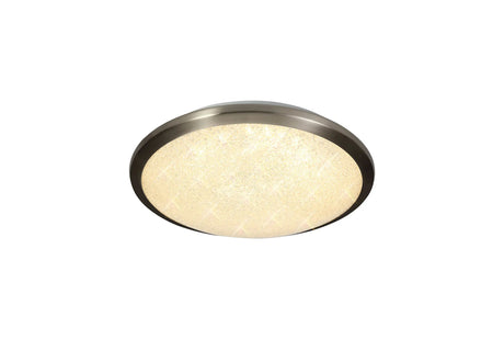 Clarke Ceiling, 30cm 12W LED, 3000K, IP44, Satin Nickel/Crystaline