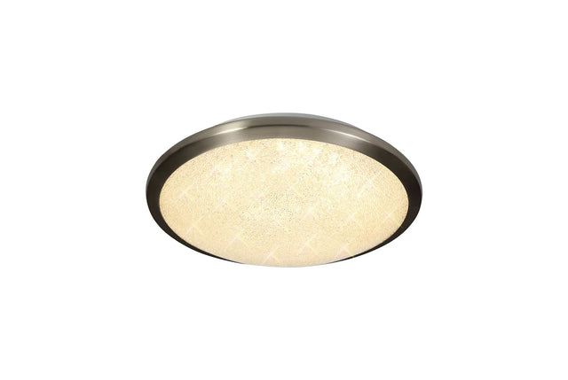 Clarke Ceiling, 30cm 12W LED, 3000K, IP44, Satin Nickel/Crystaline