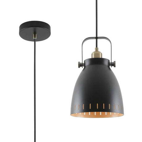 Clough Medium Pendant, 1 x E27, Matt Black/Antique Brass/Khaki
