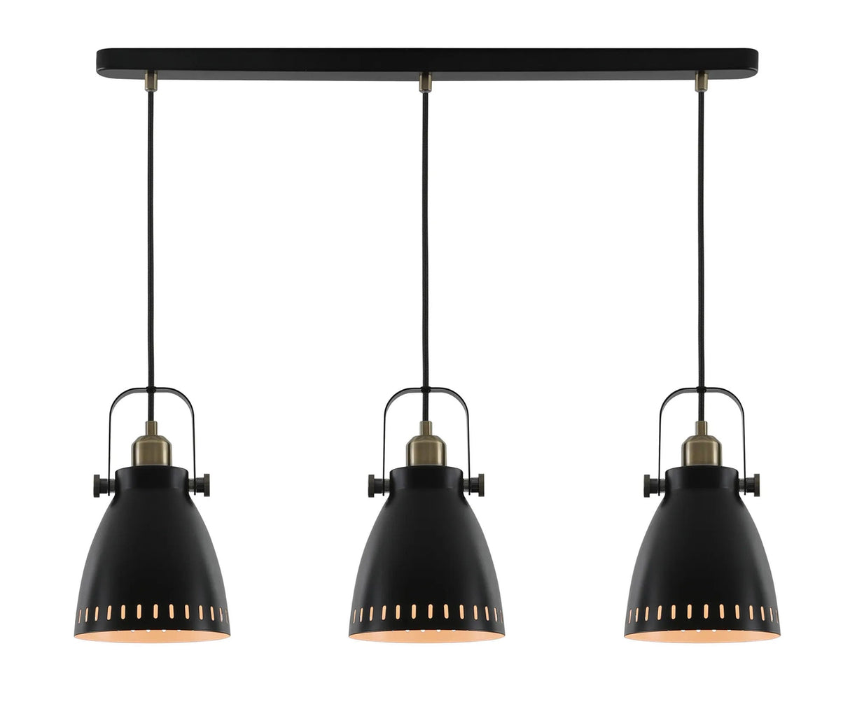 Clough Linear Pendant, 3 x E27, Matt Black/Antique Brass/Khaki