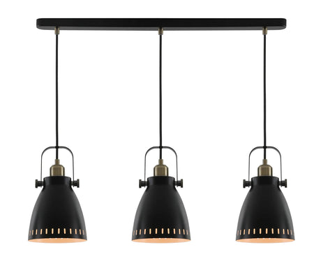 Clough Linear Pendant, 3 x E27, Matt Black/Antique Brass/Khaki