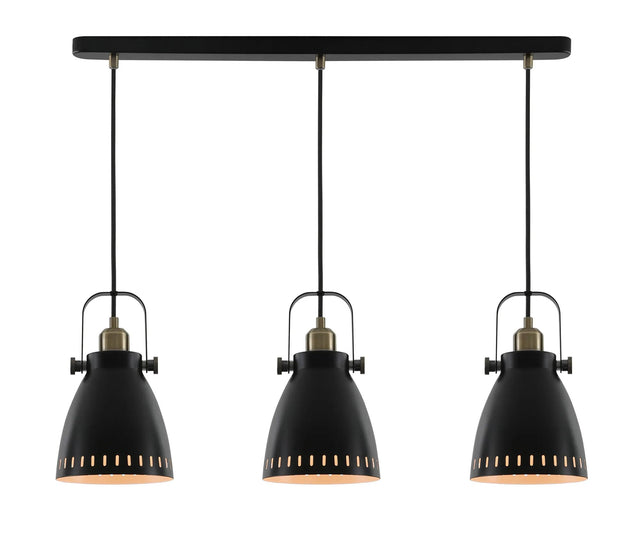 Clough Linear Pendant, 3 x E27, Matt Black/Antique Brass/Khaki