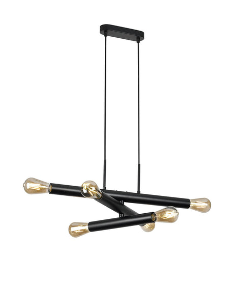 Cohen 3 Arm 6 Light Horizontal Adjustable Pendant E27, Satin Black