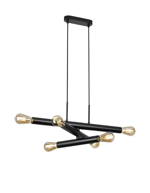 Cohen 3 Arm 6 Light Horizontal Adjustable Pendant E27, Satin Black