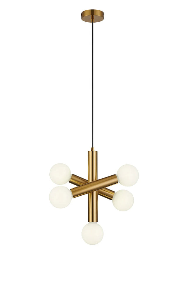 Cohen 3 Arm 5 Light Vertical Adjustable Pendant E27, Antique Gold