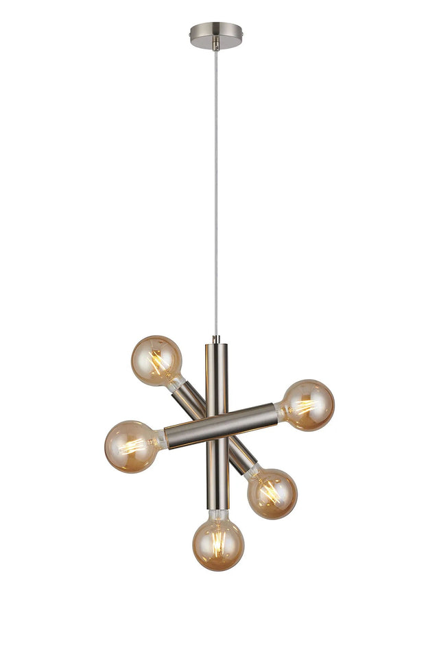 Cohen 3 Arm 5 Light Vertical Adjustable Pendant E27, Satin Nickel