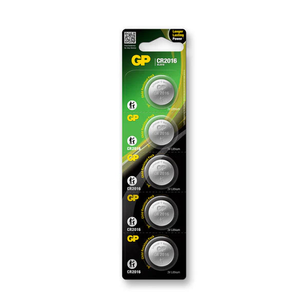 GP Lithium Coin Batteries CR2016 - 5 Pack
