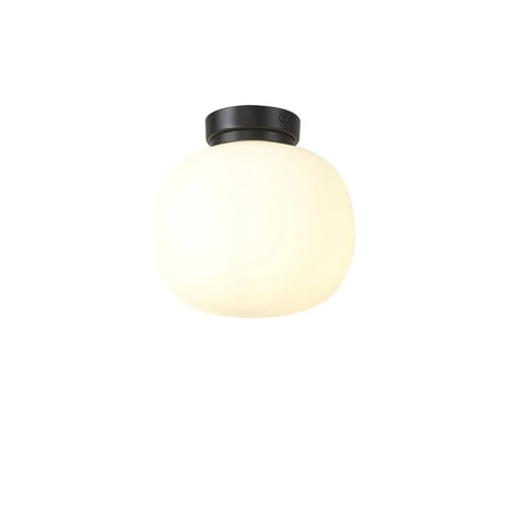 Cunnington Small Oval Ball Flush Fitting 1 x E27 Matt Black Base With Frosted White Glass Globe