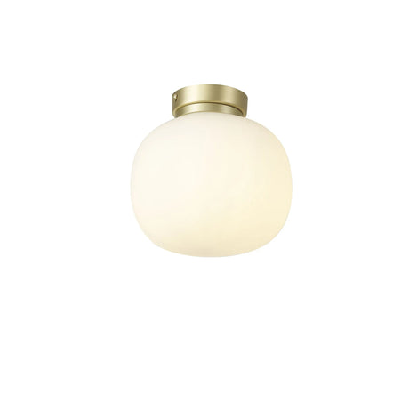 Cunnington Small Oval Ball Flush Fitting 1 x E27 Satin Gold Base With Frosted White Glass Globe