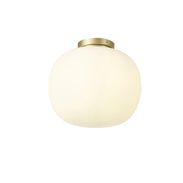 Cunnington Medium Oval Ball Flush Fitting 1 x E27 Satin Gold Base With Frosted White Glass Globe