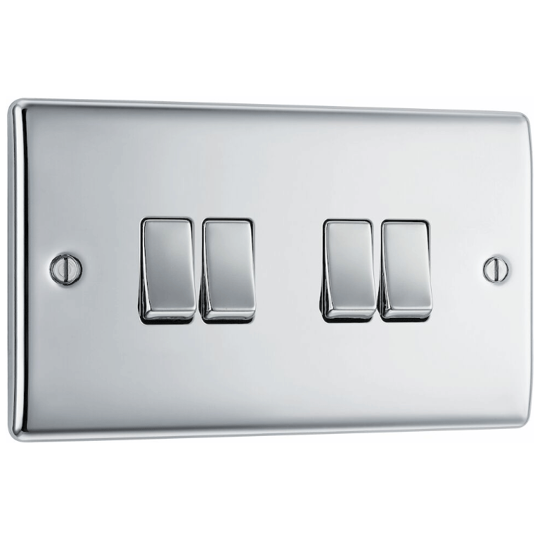 BG NPC44-01 Nexus Metal Polished Chrome, 20A 16AX Quadruple Switch, 2 Wa