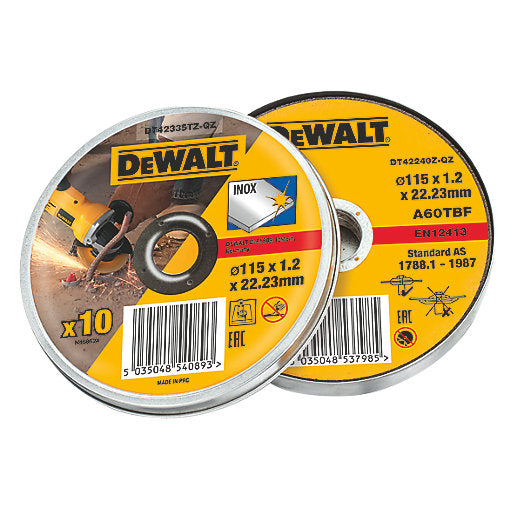 DEWALT DT42335TZ-QZ STAINLESS STEEL METAL CUTTING DISCS 4 1/2" (115MM) X 1.2MM X 22.2MM 10 PACK