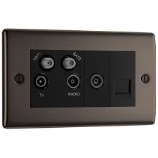 BG NBN69-01 Nexus Metal Black Nickel, Screened Quadplex 2 x SAT/TV/FM Socket with Return and BT Outlet