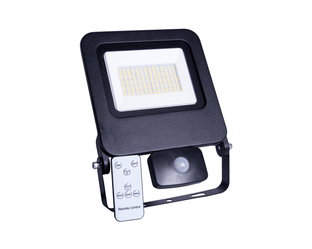 Diamond Lighting Dunham Tri Colour Floodlights 10W with PIR in Black.