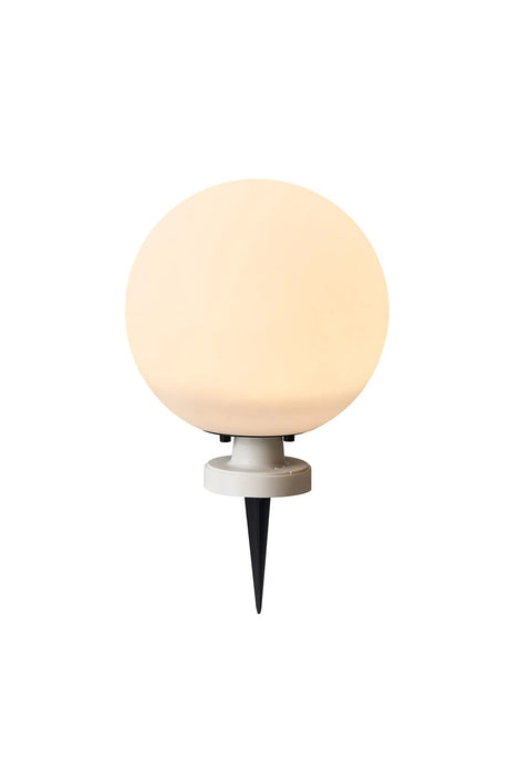 Eastham 20cm Ball Light With Ground Spike, 24V DC, 2W LED, 3000K, c/w 1m 2 x 0.75mm² PVC Cable, Male Connection, IP44, White, 3yrs Warranty