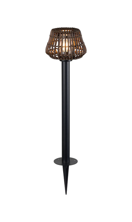 Eastham Rattan Plastic Shade Postlamp c/w Ground Spike/Base Mount, 24V DC, 1 x E27, c/w 1m Cable, Male Connection IP44, Brown, 2yrs Warranty