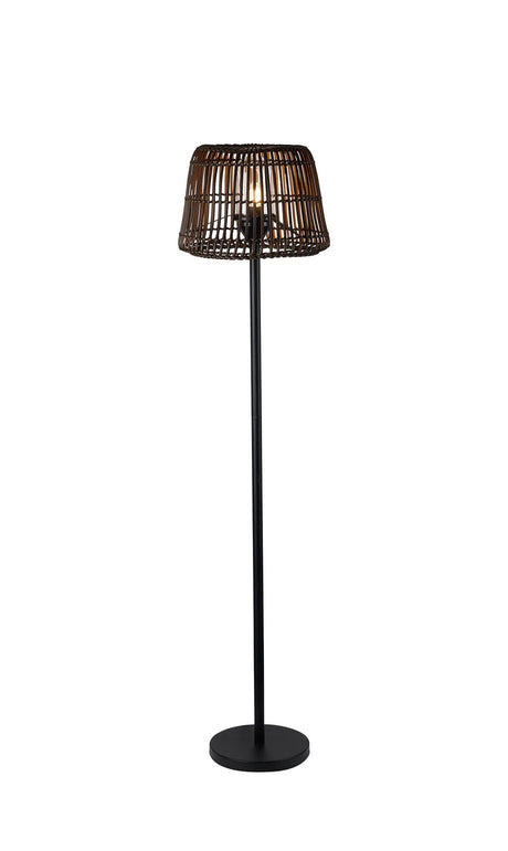 Eastham Rattan Plastic Shade Floor Lamp, 24V DC, 1 x E27, c/w 1m 0.75mm² Cable, Male Connection, IP44, Brown, 2yrs Warranty