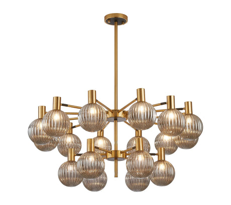 Ekwah Fixed Pendant/Semi Flush Adjustable Arms, 18 Light G9, Brass/Black/Smoke Glass Shade