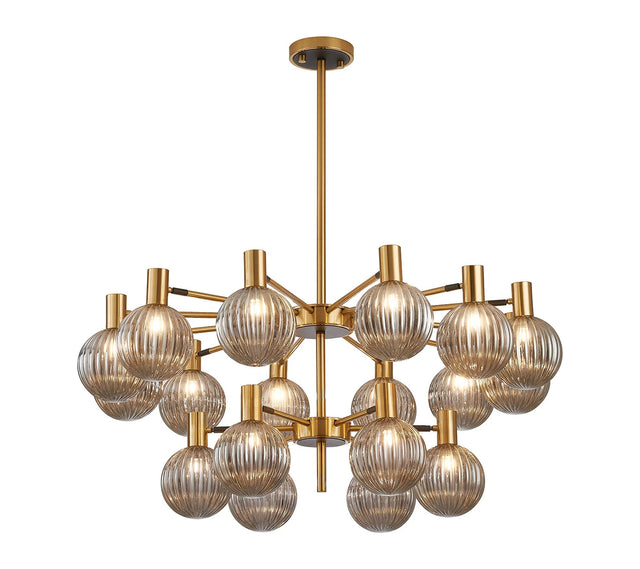Ekwah Fixed Pendant/Semi Flush Adjustable Arms, 18 Light G9, Brass/Black/Smoke Glass Shade