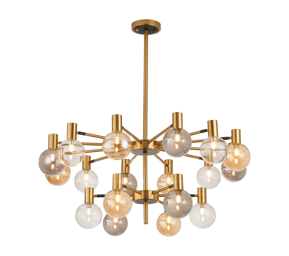 Ekwah Fixed Pendant/Semi Flush Adjustable Arms, 18 Light G9, Brass/Black/Amber/Clear Glass Shade