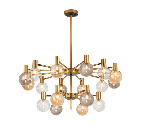 Ekwah Fixed Pendant/Semi Flush Adjustable Arms, 18 Light G9, Brass/Black/Amber/Clear Glass Shade