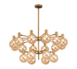 Ekwah Fixed Pendant/Semi Flush Adjustable Arms, 18 Light G9, Brass/Black/Amber Glass Shade