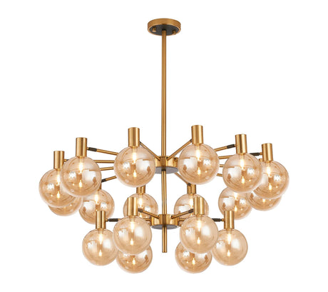 Ekwah Fixed Pendant/Semi Flush Adjustable Arms, 18 Light G9, Brass/Black/Amber Glass Shade