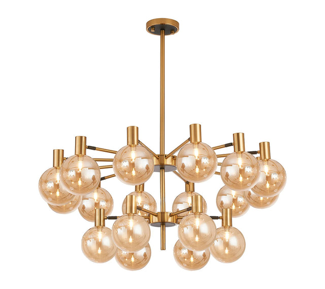 Ekwah Fixed Pendant/Semi Flush Adjustable Arms, 18 Light G9, Brass/Black/Amber Glass Shade