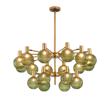 Ekwah Fixed Pendant/Semi Flush Adjustable Arms, 18 Light G9, Brass/Black/Moss Green Glass Shade