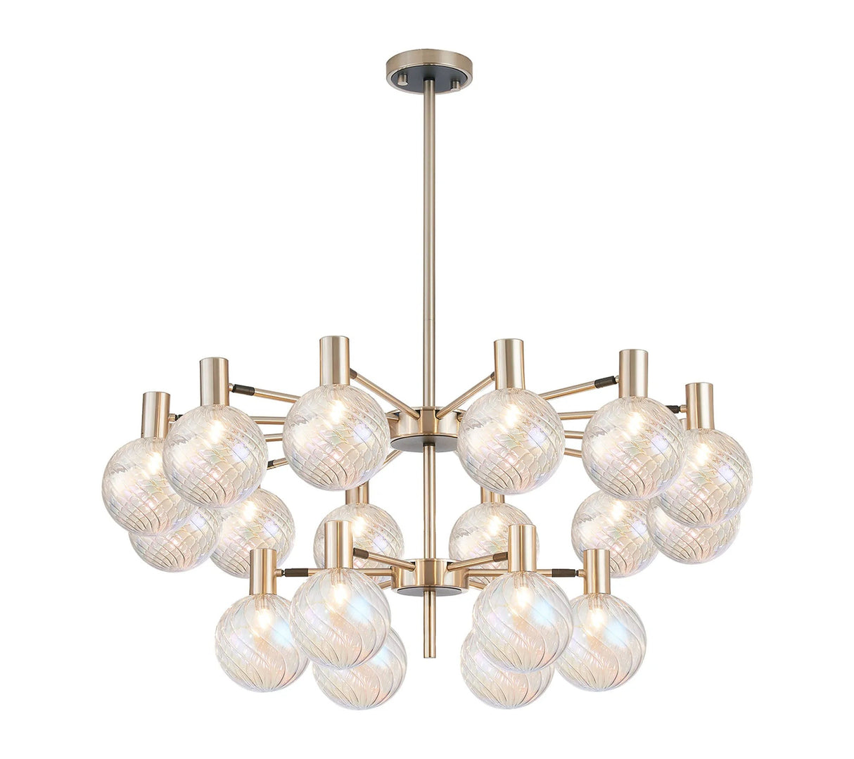 Ekwah Fixed Pendant/Semi Flush Adjustable Arms, 18 Light G9, Satin Nickel/Black/7 Colour Iridescent Glass Shade